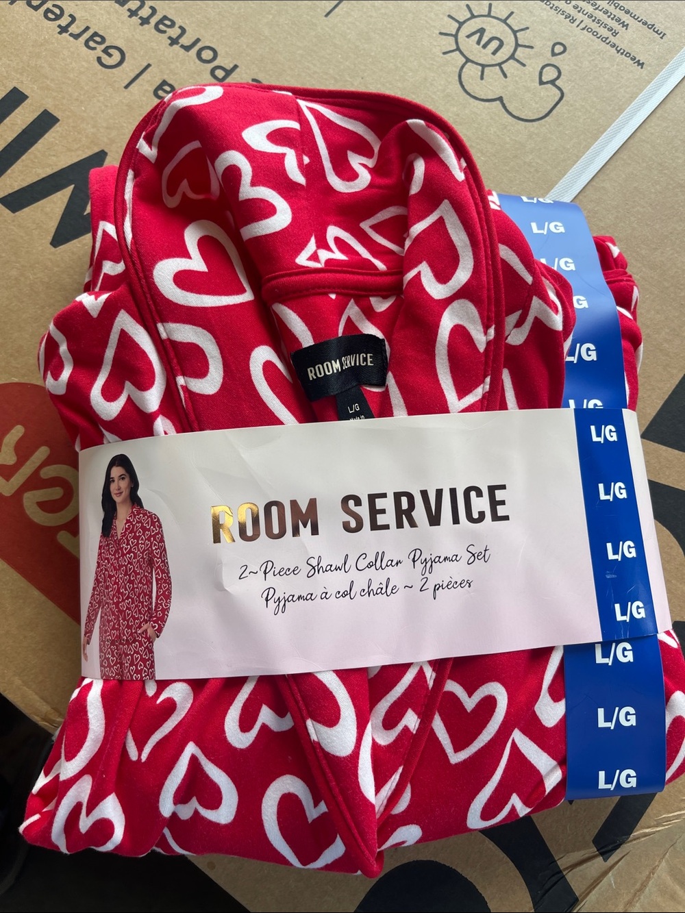 Room Service Red Heart 2-Piece Shawl Collar Pajama Set
